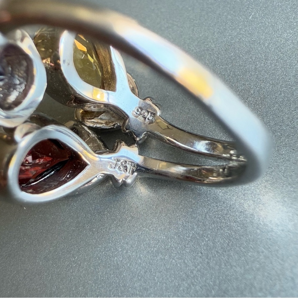 Multi Gems Amethyst Garnet Citrine Sterling Silver Adjustable Ring J&T D… - Picture 7 of 10